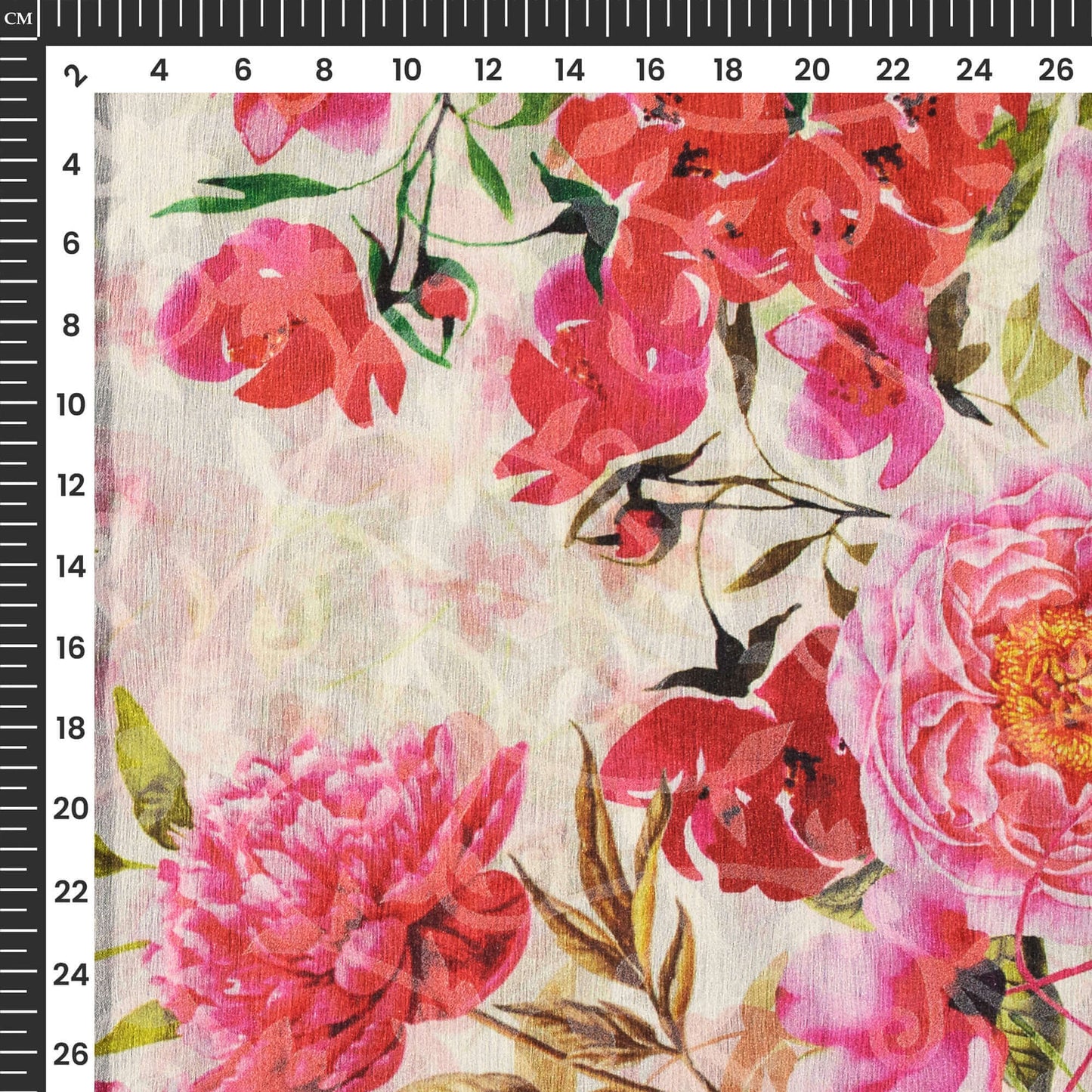 White And Dark Pink Floral Pattern Digital Print Floral Brasso Fabric