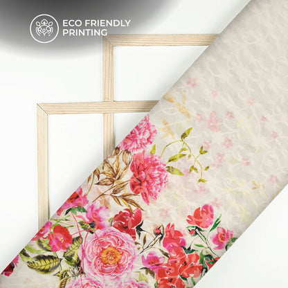 White And Dark Pink Floral Pattern Digital Print Floral Brasso Fabric