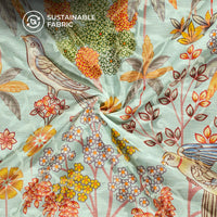 Baby Blue And Red Bird Pattern Digital Print Floral Brasso Fabric