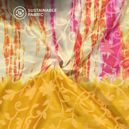 Off White Orange Shiiborii Pattern Digital Print Floral Brasso Fabric