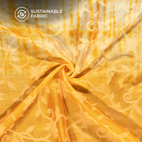 Honey Yellow And White Shiiborii Pattern Digital Print Floral Brasso Fabric