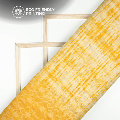 Honey Yellow And White Shiiborii Pattern Digital Print Floral Brasso Fabric