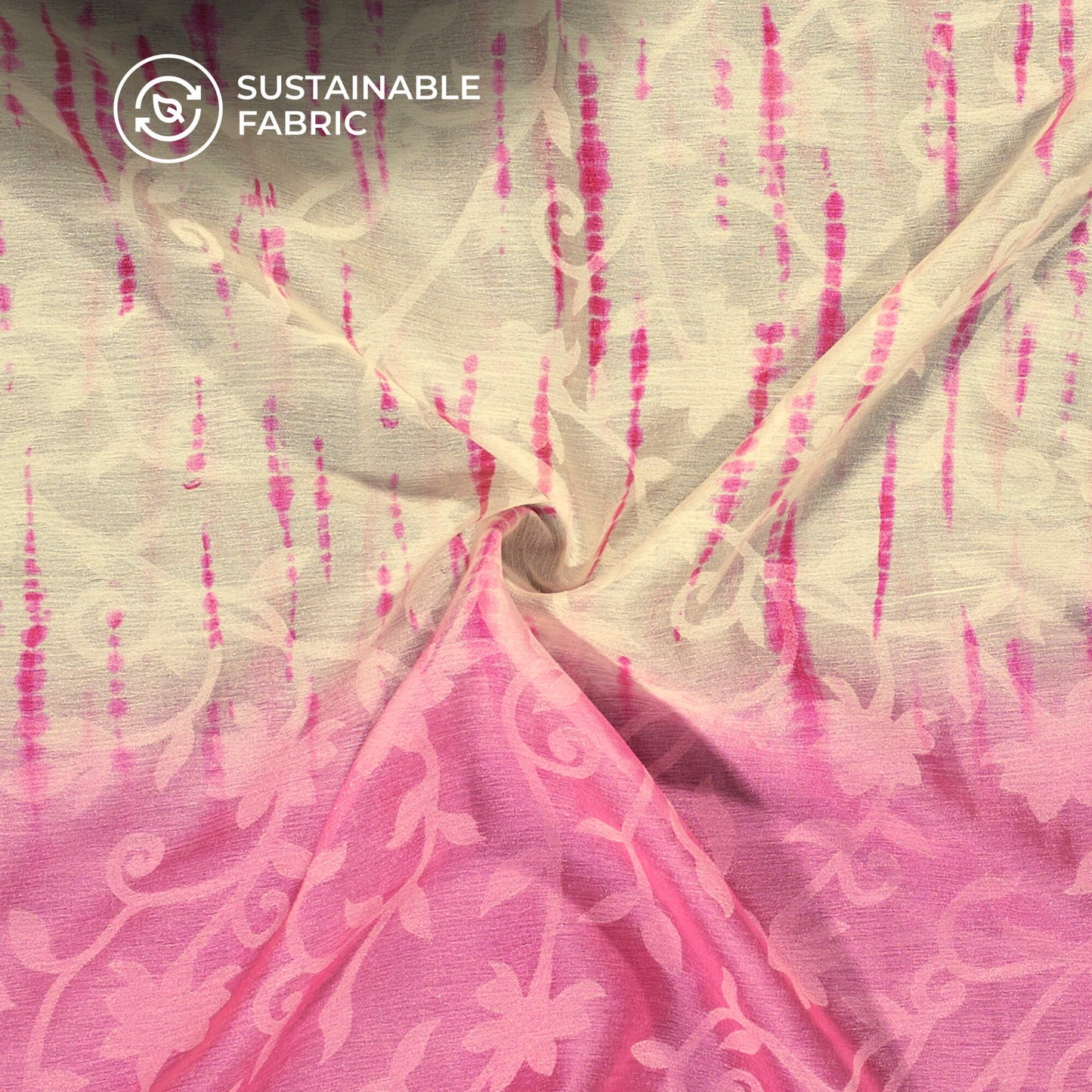 Taffy Pink And Cream Shibori Pattern Digital Print Floral Brasso Fabric