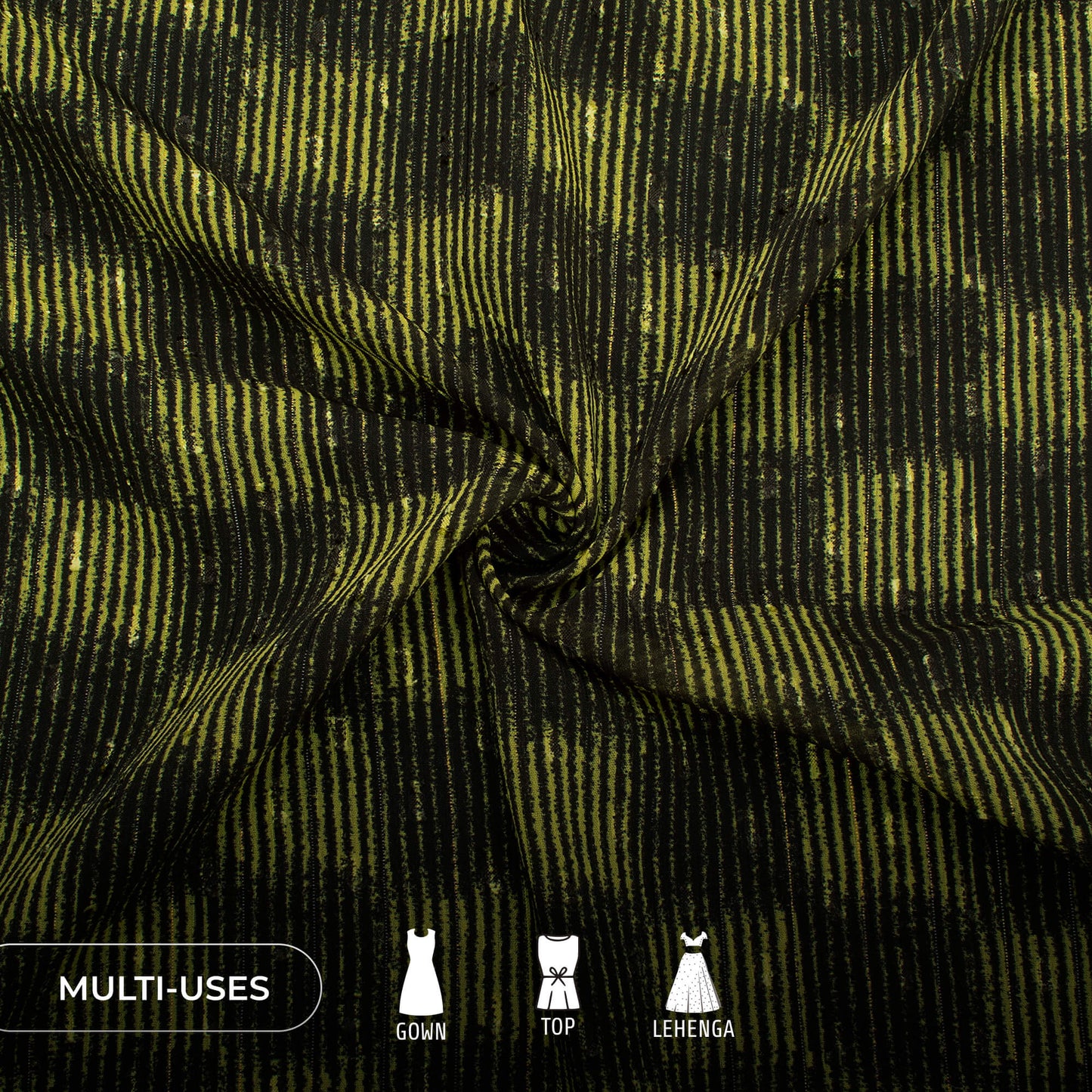 Lemon Yellow And Black Checks Digital Print Lurex Booti Chiffon Fabric