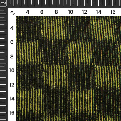 Lemon Yellow And Black Checks Digital Print Lurex Booti Chiffon Fabric