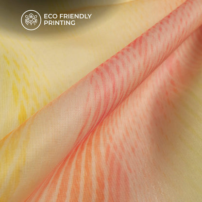 Lemon Yellow Abstract Printed Organza Satin Fabric