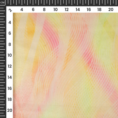 Lemon Yellow Abstract Printed Organza Satin Fabric