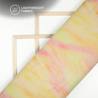 Lemon Yellow Abstract Printed Organza Satin Fabric