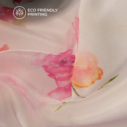 Pastel Pink Floral Printed Organza Satin Fabric
