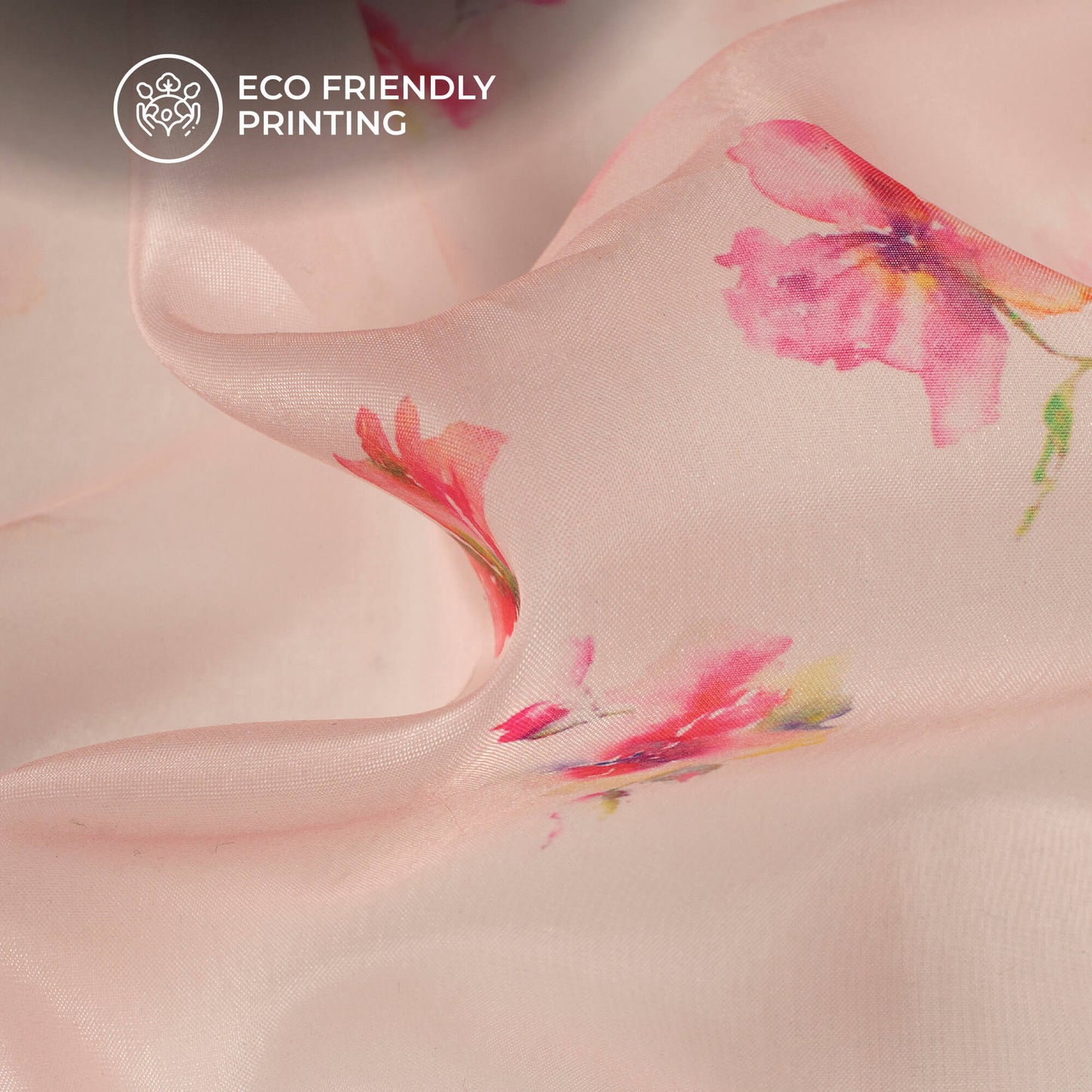 Baby Pink Floral Printed Liquid Organza Fabric
