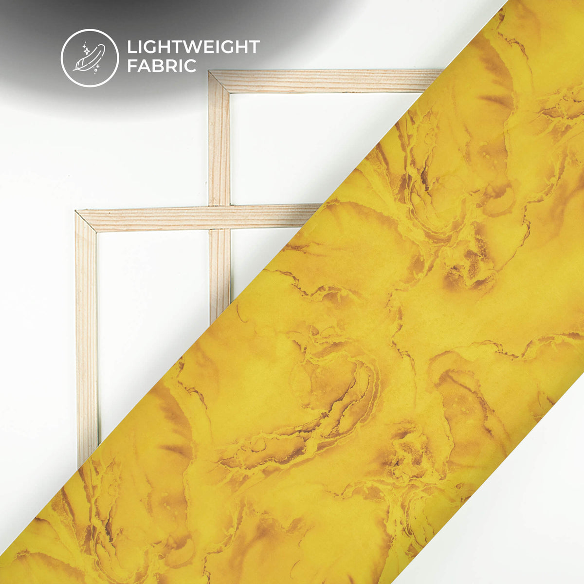 Flaxen Yellow Abstract Printed Organza Satin Fabric