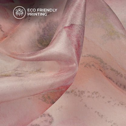 Pale Pink And Green Abstract Printed Organza Satin Fabric