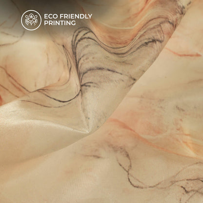 Off White And Brown Floral Printed Organza Satin Fabric