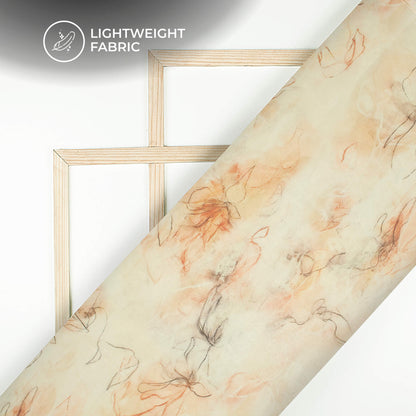 Off White And Brown Floral Printed Organza Satin Fabric