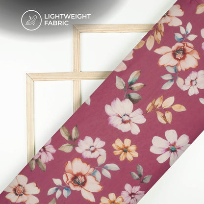 Purple Floral Printed Organza Satin Fabric