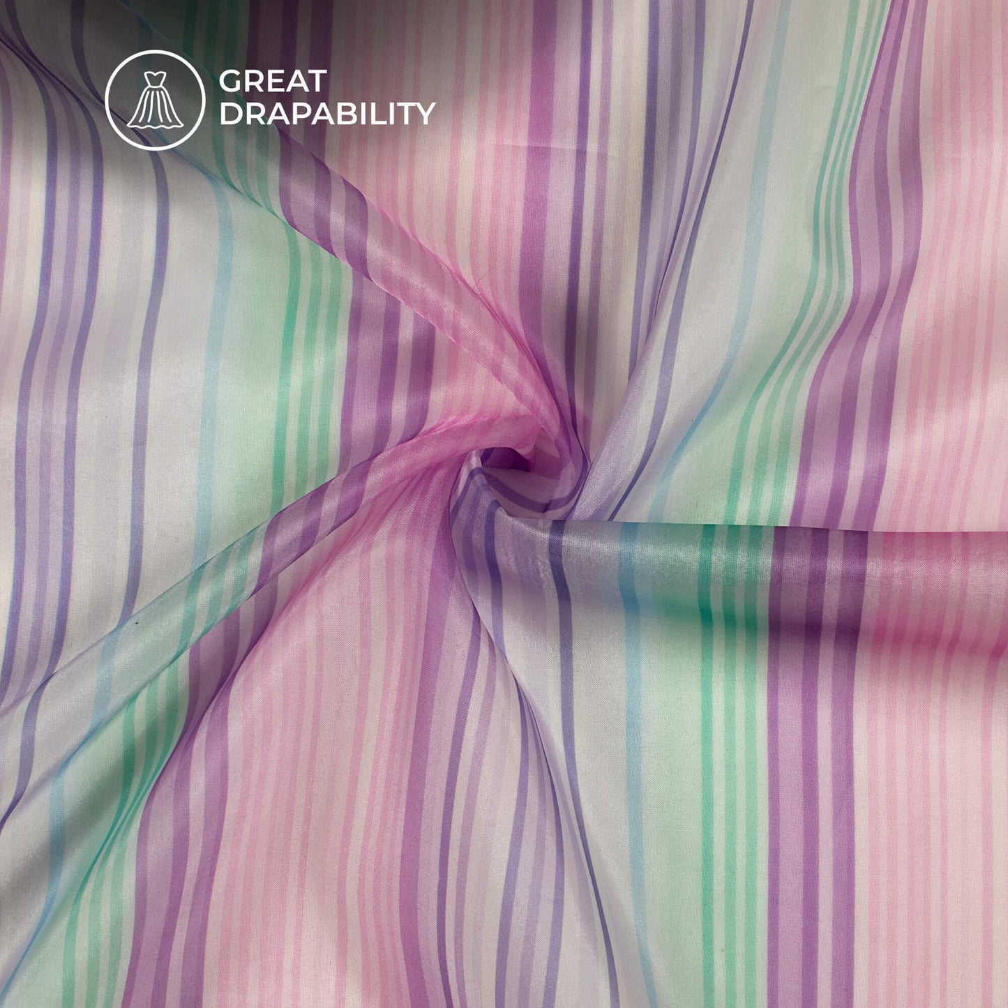 Baby Pink And Purple Stripes Printed Liquid Organza Fabric