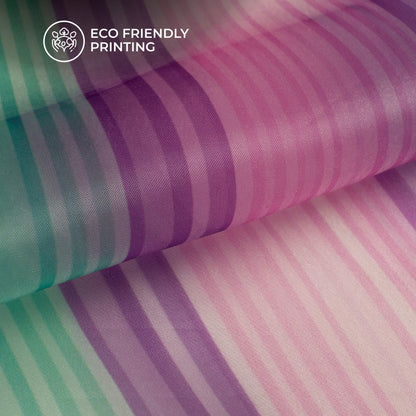 Baby Pink And Purple Stripes Printed Organza Satin Fabric