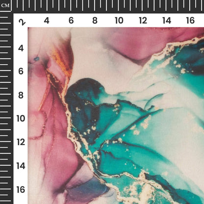Teal Blue And Purple Marble Printed Organza Satin Fabric