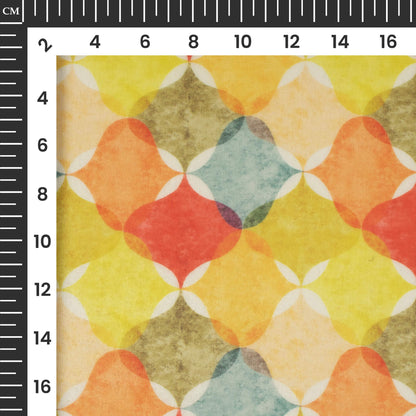 Lemon Yellow And Red Trellis Printed Organza Satin Fabric