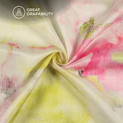 Pink And Green Tie Dye Printed Organza Satin Fabric