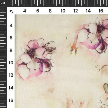 Off White And Purple Floral Printed Organza Satin Fabric