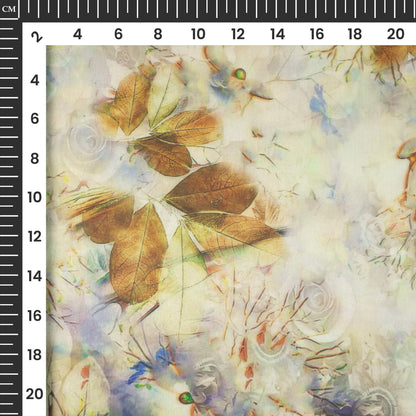Oregano Green Leaf Printed Organza Satin Fabric