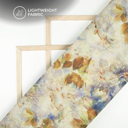 Oregano Green Leaf Printed Organza Satin Fabric
