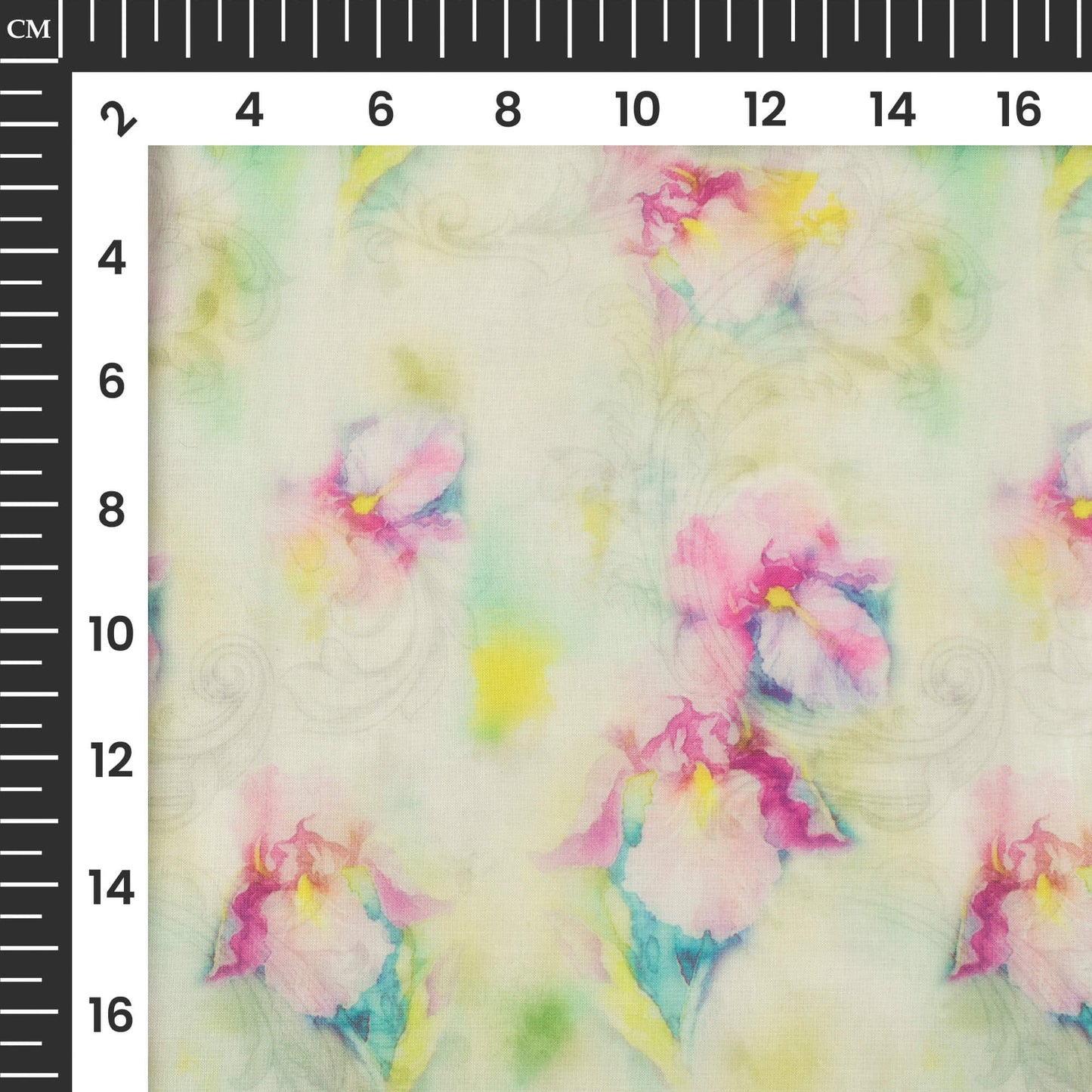 Lemon Yellow And Purple Floral Printed Liquid Organza Fabric