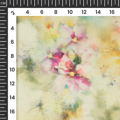 Moss Green And Purple Floral Printed Organza Satin Fabric