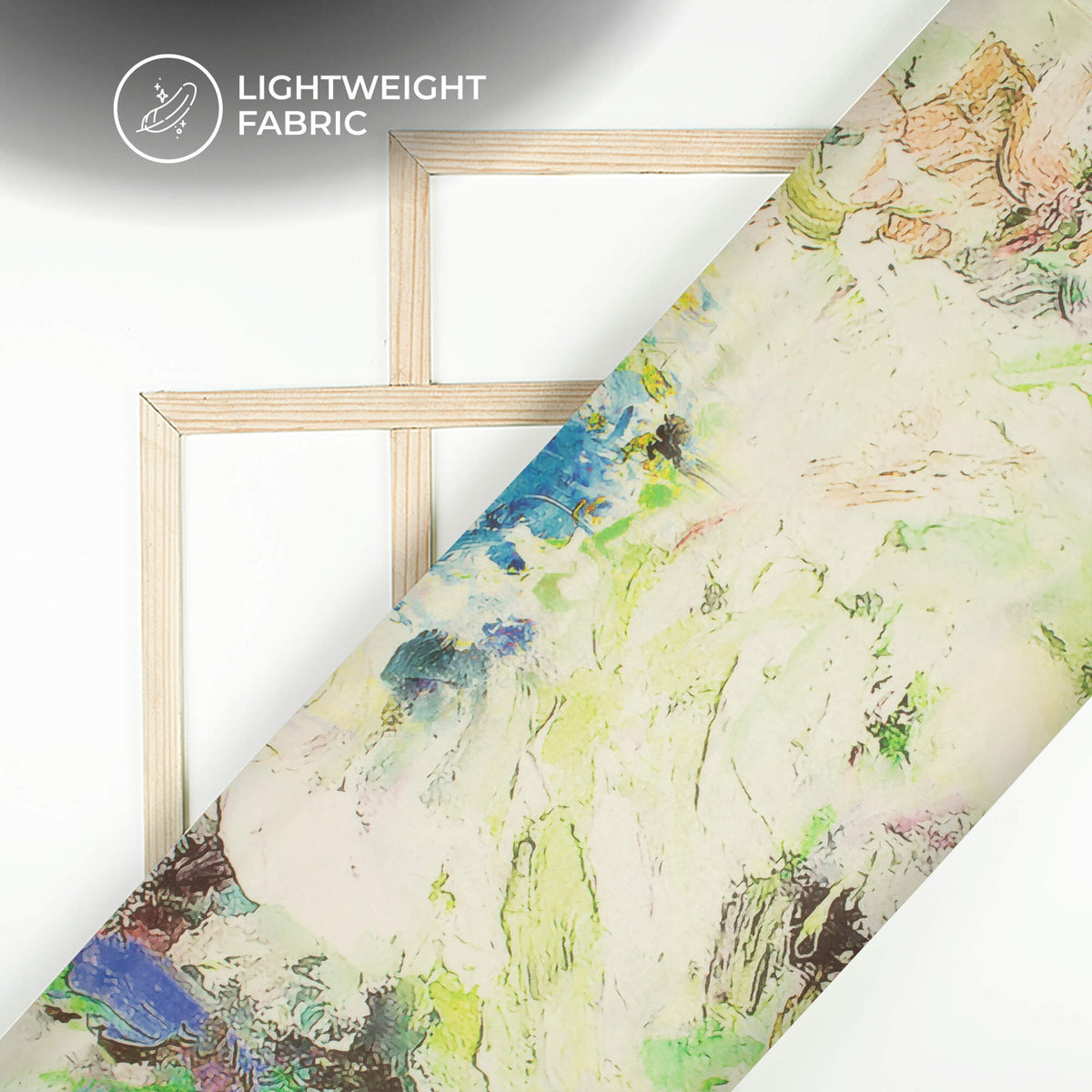 Off WhiteAnd Green Abstract Printed Organza Satin Fabric