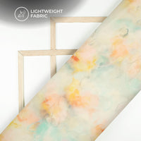 WhiteAnd Yellow TieDye Printed Organza Satin Fabric