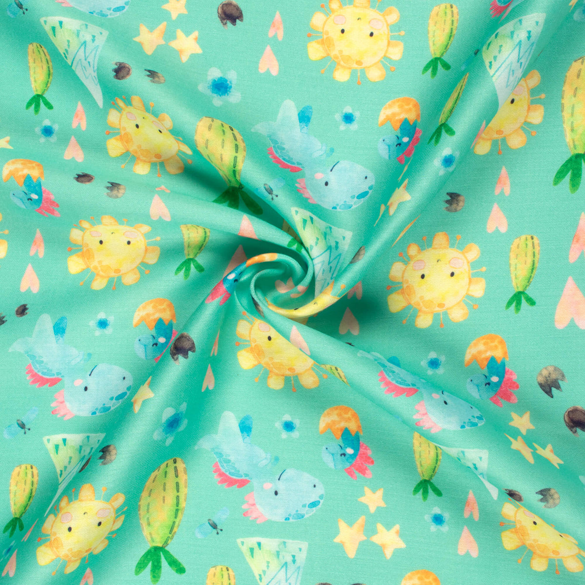 Baby Dinosaurs Printed Poly Glazed Cotton Fabric