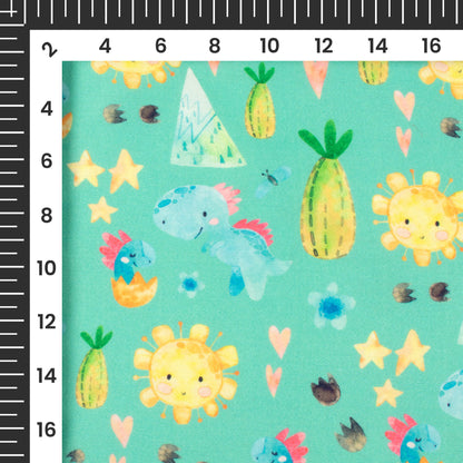 Baby Dinosaurs Printed Poly Glazed Cotton Fabric