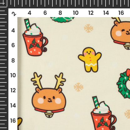 Trendy Christmas Stickers Printed Poly Glazed Cotton Fabric