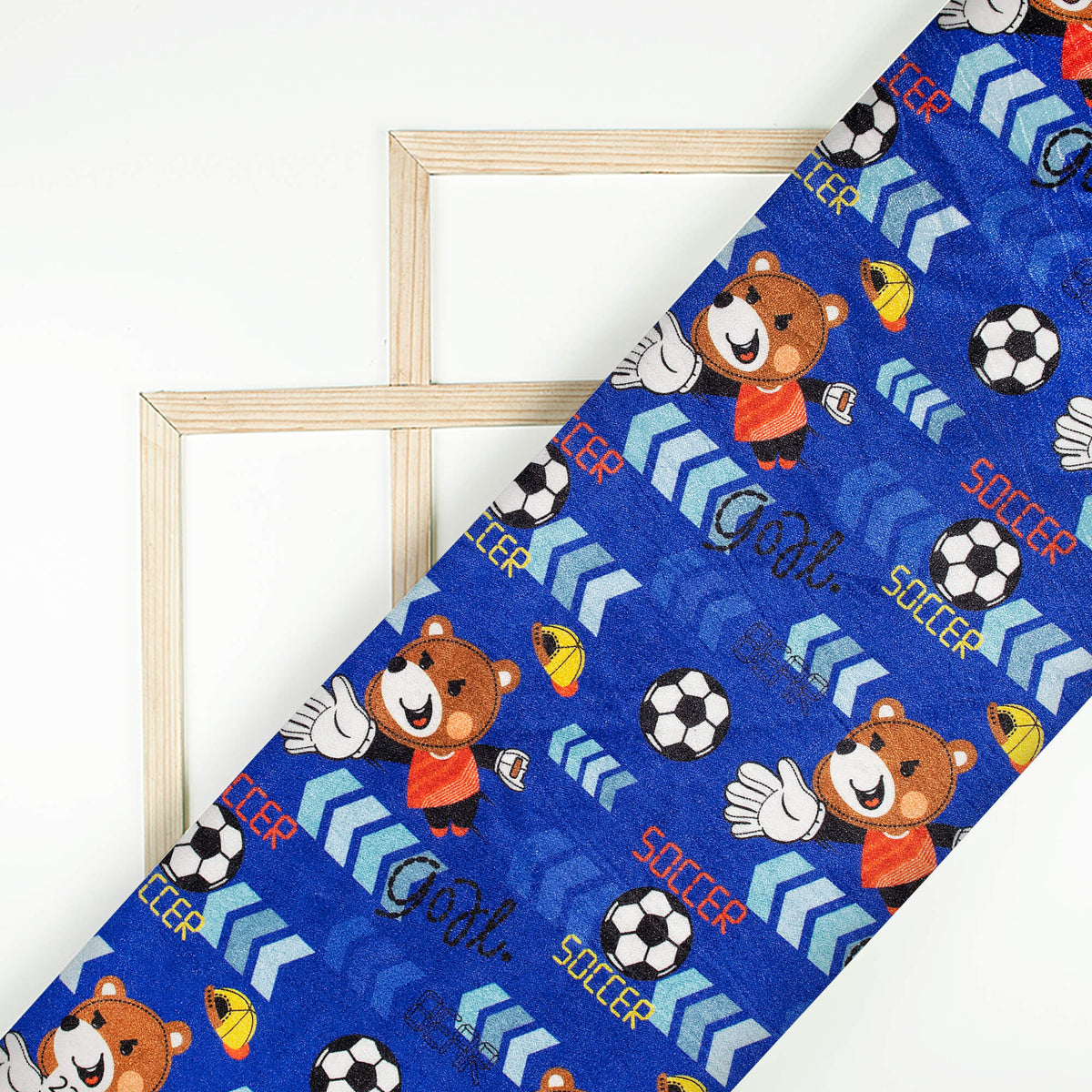 Teddy Bear Soccer Print Premium Velvet Fabric