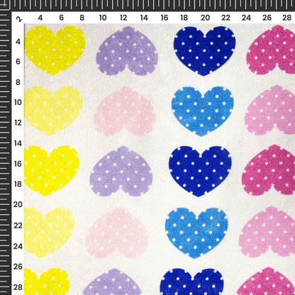 Heart With Polka Dots Print Premium Velvet Fabric