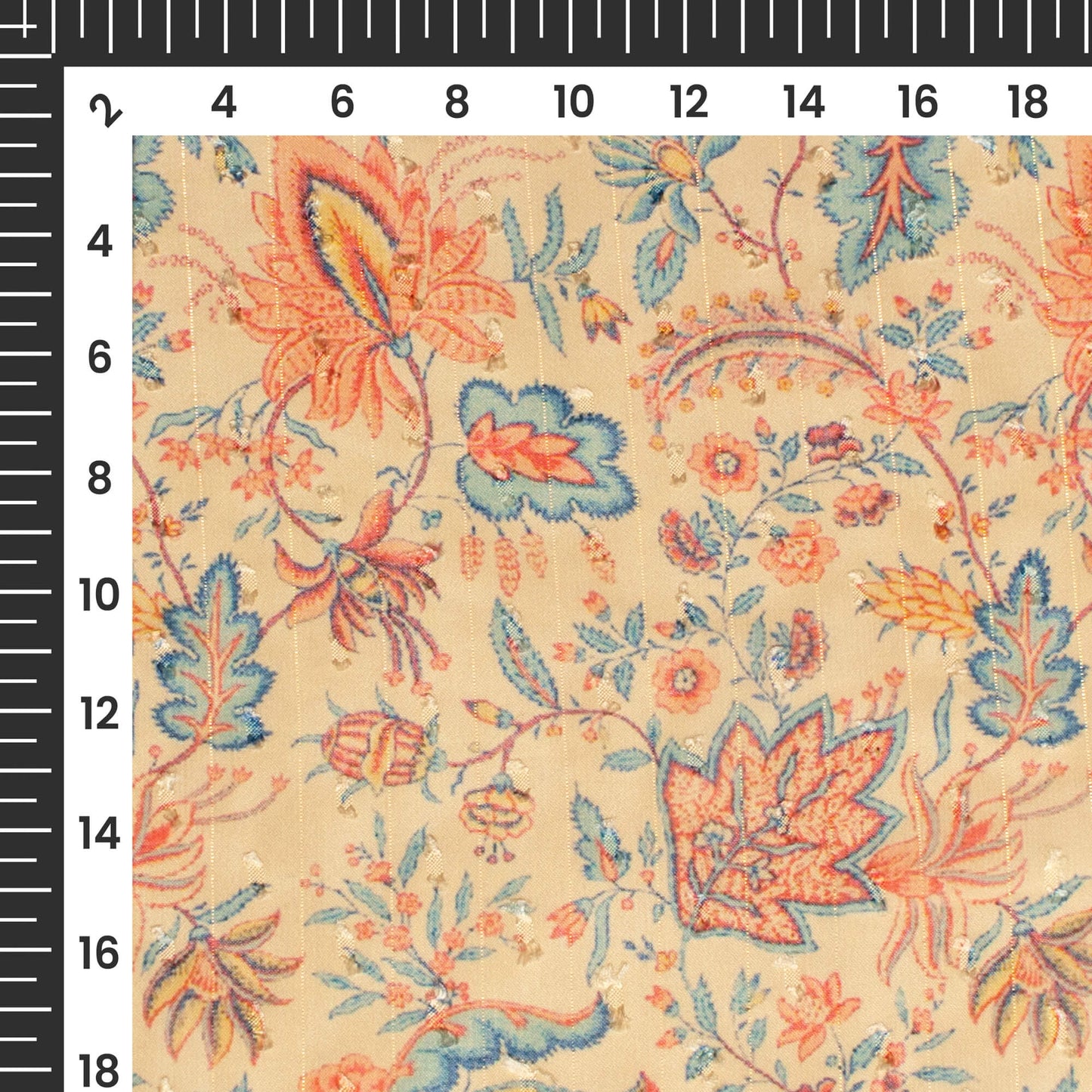 Brown Floral Print Lurex Booti Chiffon Fabric
