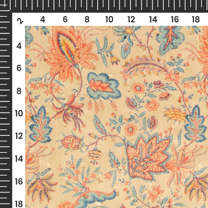 Brown Floral Print Lurex Booti Chiffon Fabric