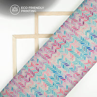 Teal Blue And Pink Chevron Print Lurex Booti Chiffon Fabric