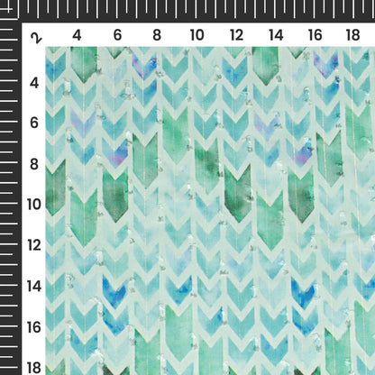 Teal Blue And Green Chevron Print Lurex Booti Chiffon Fabric