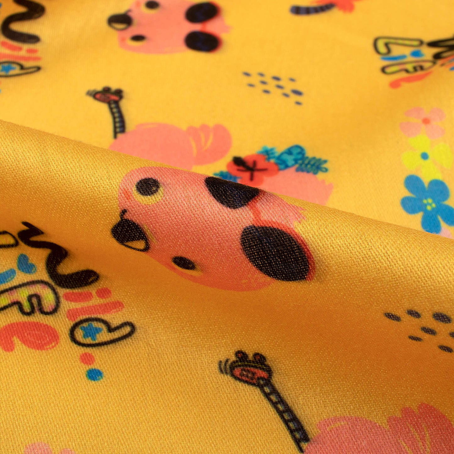 Cute Baby Flamingo Kids Print Poly Glazed Cotton Fabric