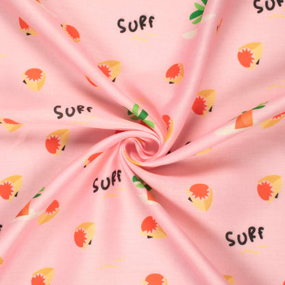 Beach Surf Kids Print Poly Glazed Cotton Fabric