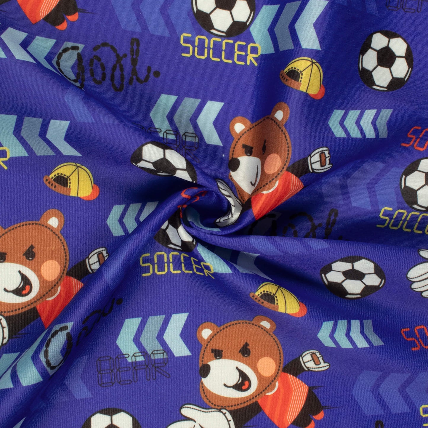 Teddy Bear Soccer Printed Poly Glazed Cotton Fabric