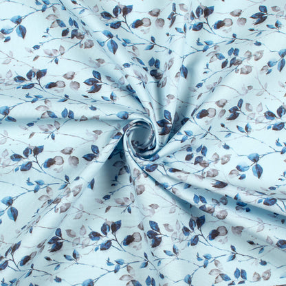 Pastel Blue Leaf Printed Exclusive Shirting Fabric