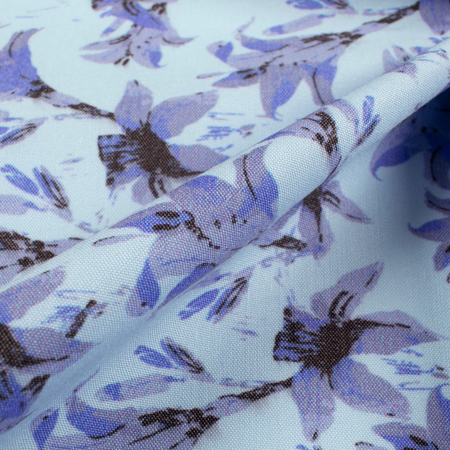 Pastel Blue Floral Printed Exclusive Shirting Fabric