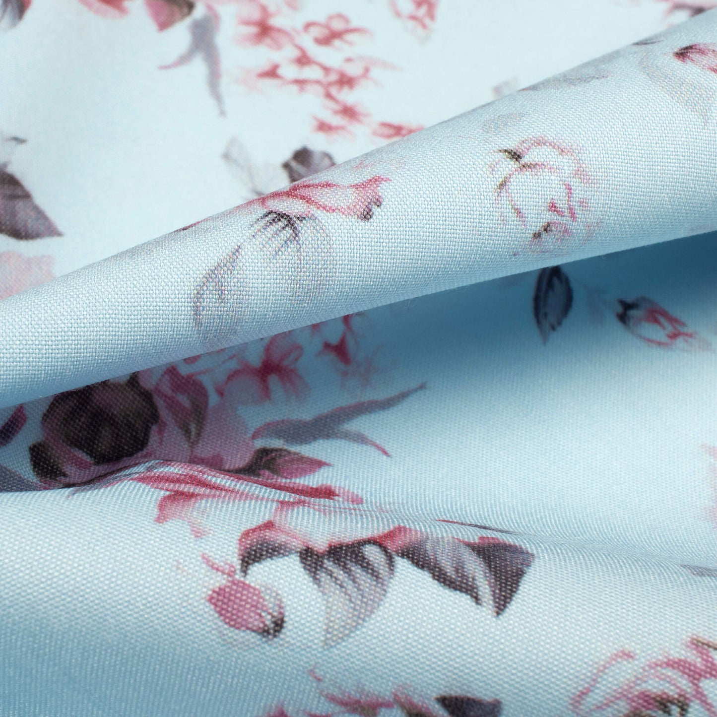 Pastel Blue Floral Printed Exclusive Shirting Fabric