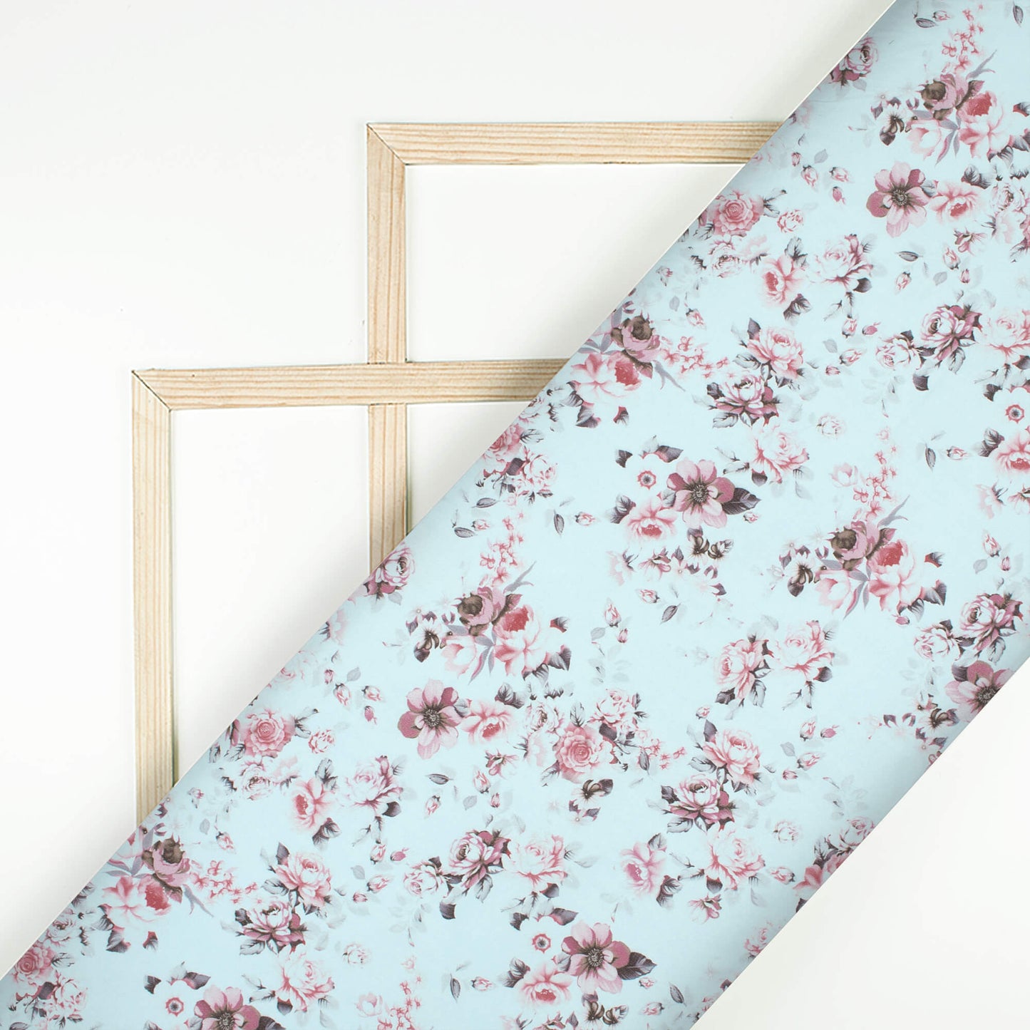 Pastel Blue Floral Printed Exclusive Shirting Fabric