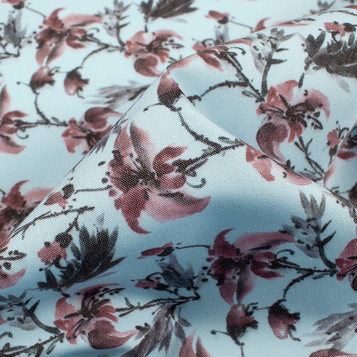 Blue And Dusty Red Floral Printed Exclusive Shirting Fabric