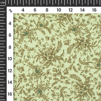 Laurel Green And Brown Floral Printed Exclusive Shirting Fabric