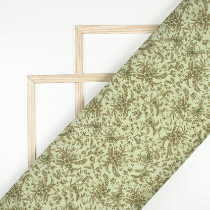 Laurel Green And Brown Floral Printed Exclusive Shirting Fabric
